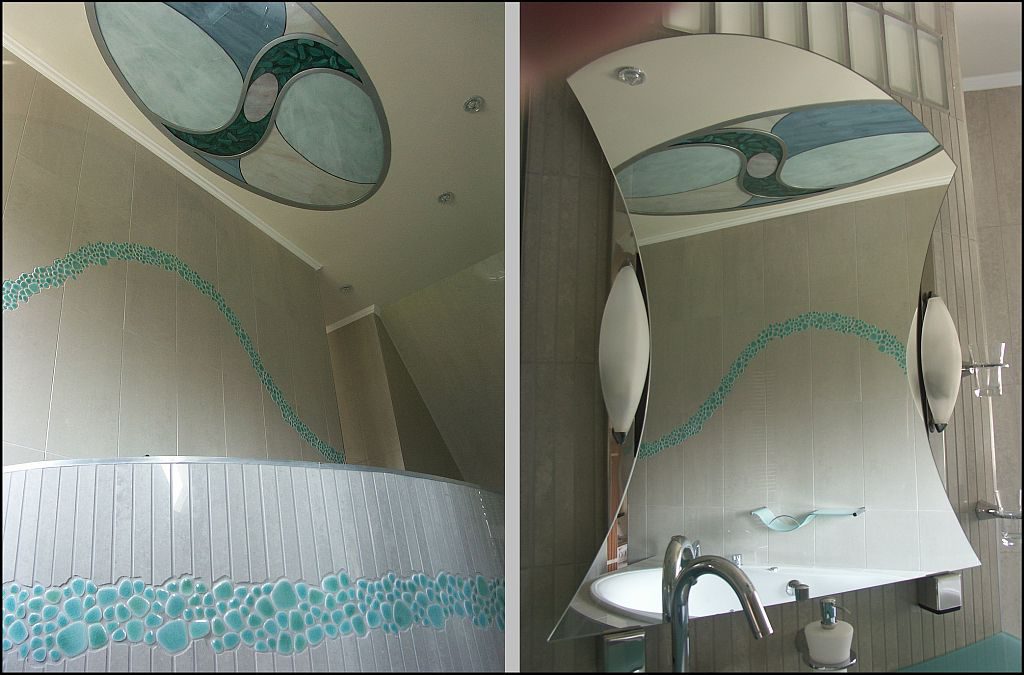 Ovális kád, tükör és kavics