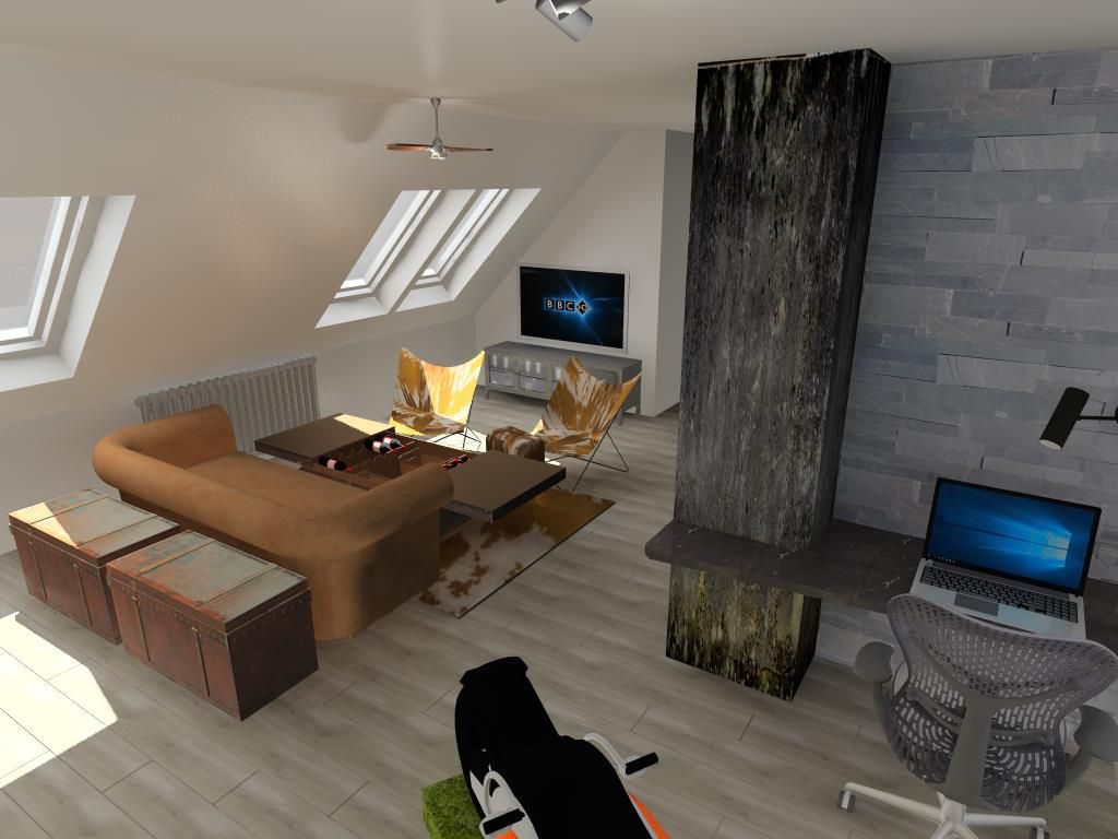 Tetőtéri nappali home-office sarokkal